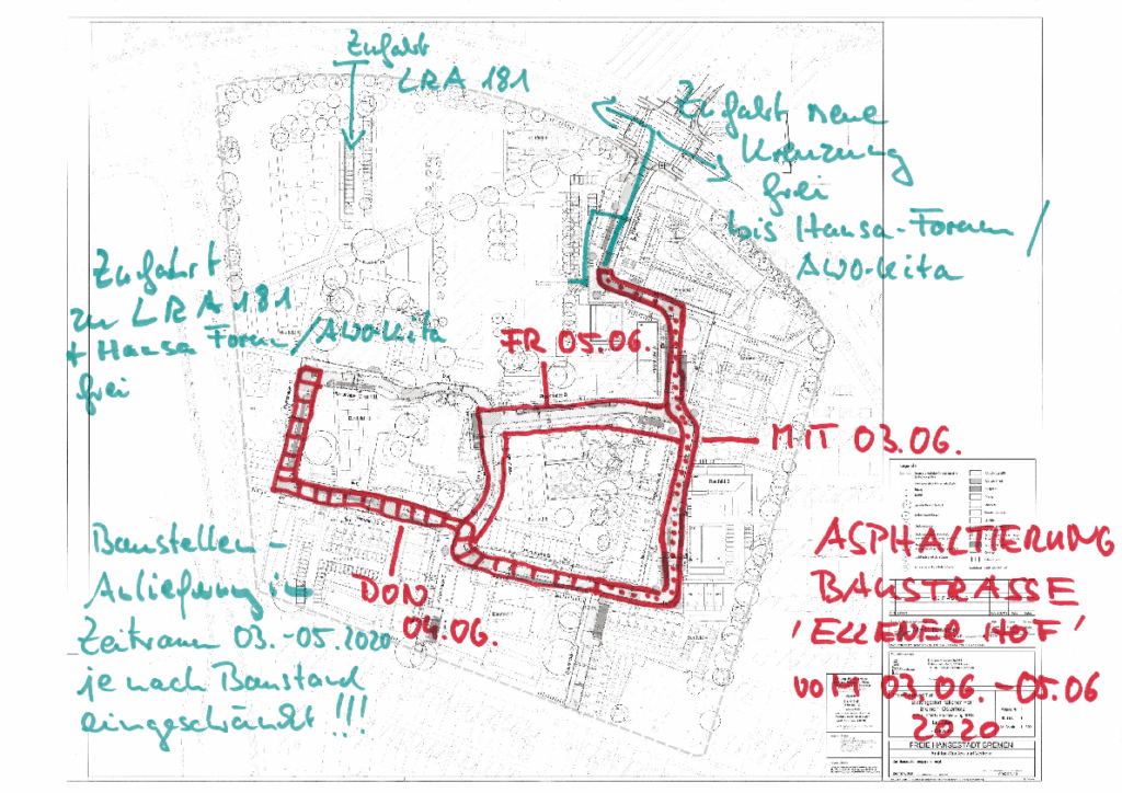 Stadtleben Ellener Hof Info Skizze Asphalt Baustrasse
